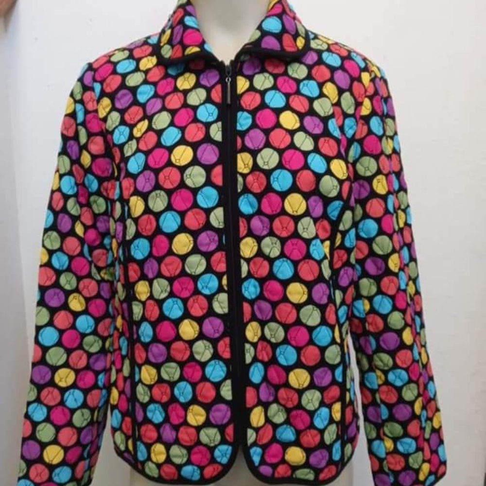 Vintage Petite Colorful Circles Zip Front Quilted Jacket PM